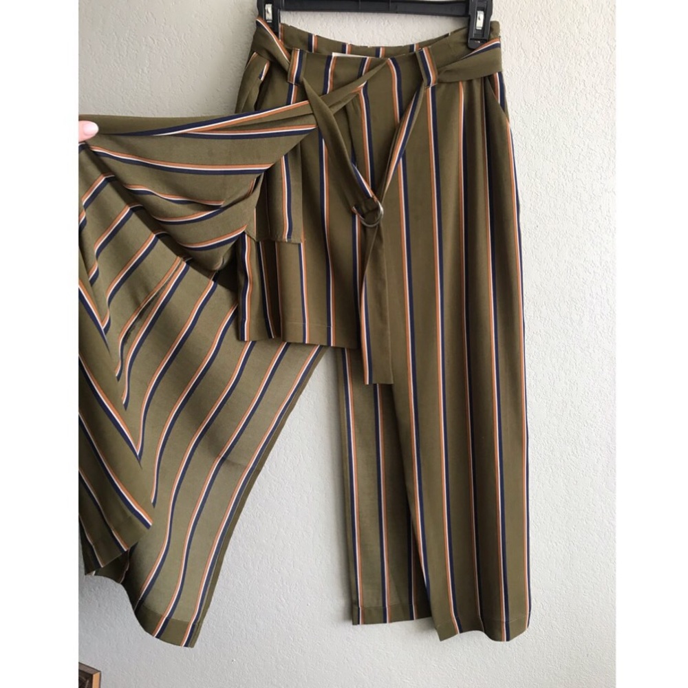 JOA Striped High-Low Wrap Skirt